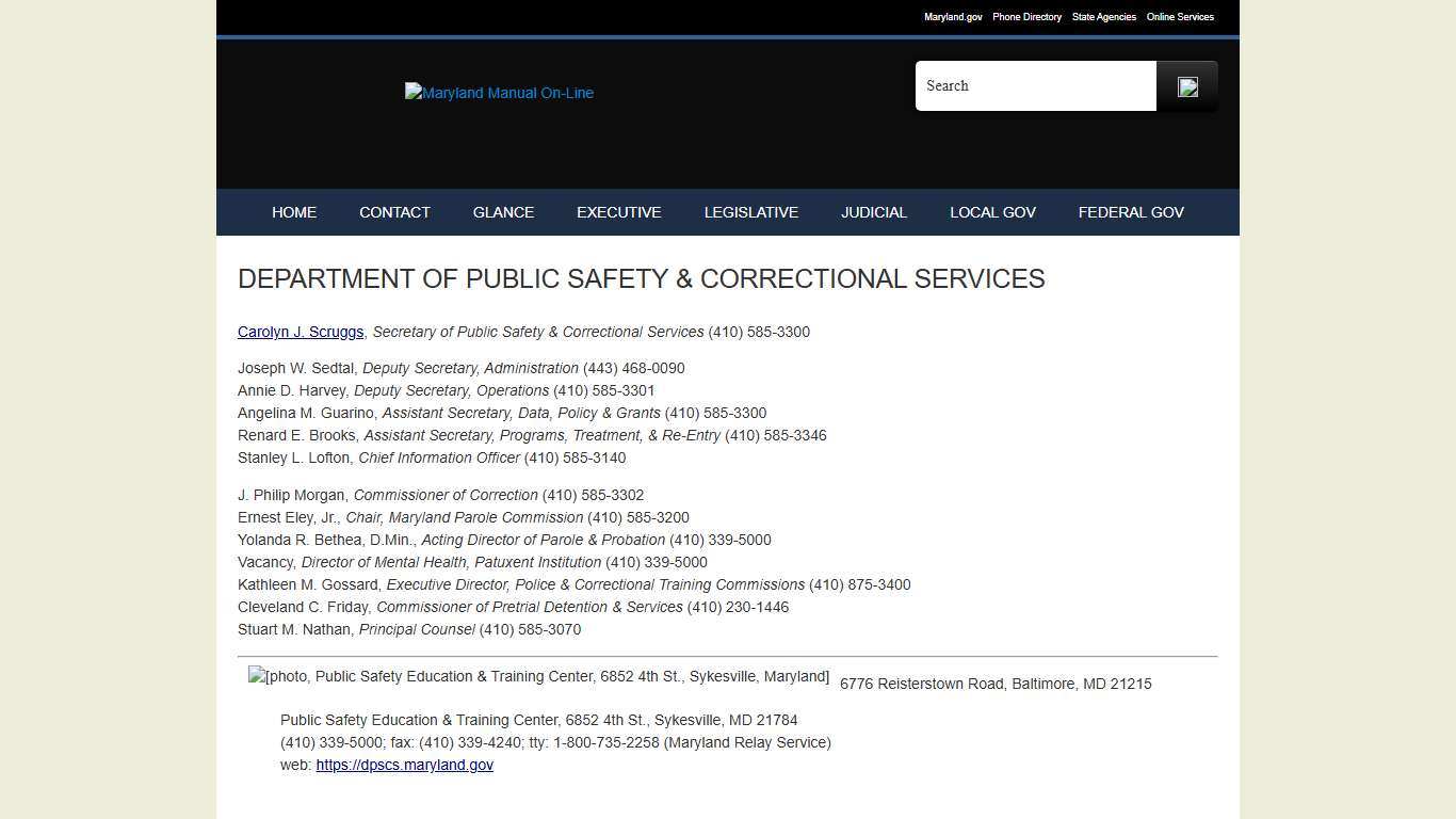 Public Safety & Correctional Services, Maryland Department of